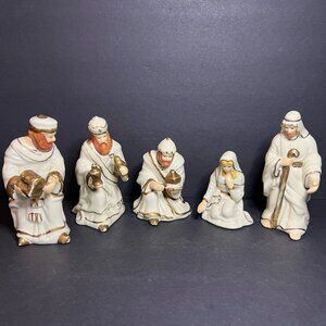 VTG Porcelain Gold Trim Christmas Nativity Set Mary, Joseph & Wise Men Figurines